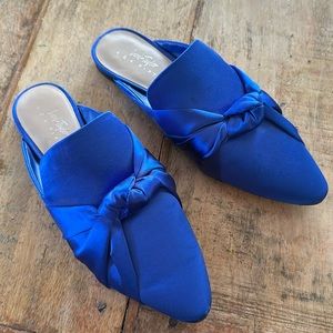 424 FIFTH Eve Klein Blue Lord & Taylor Satin Slides slip on comfortable bow 8.5